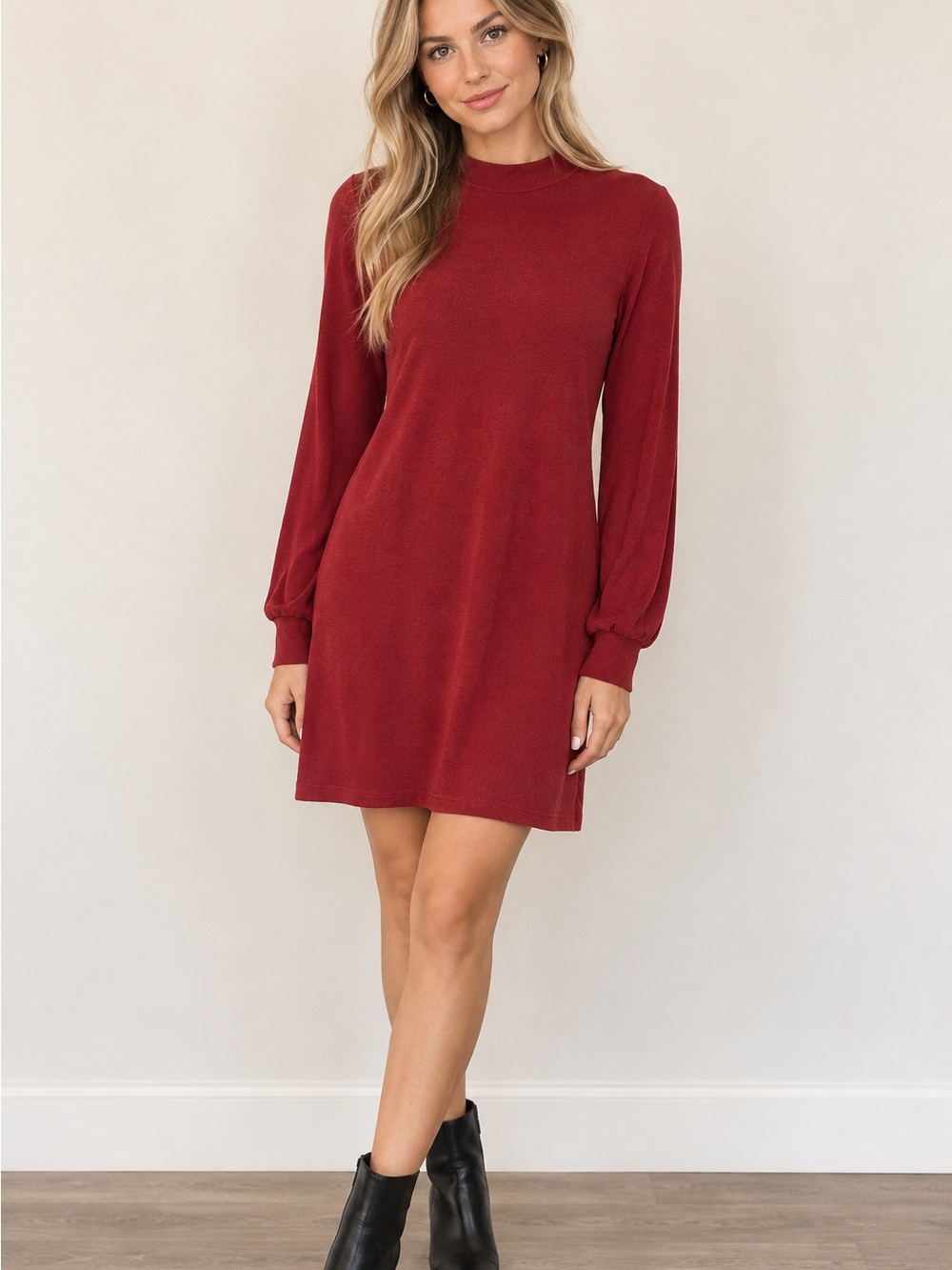 Reformation Crimson Mock-Neck Long Sleeve Shift Dress